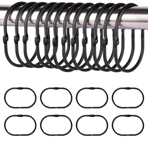 20 Pezzi Anelli per Tende da Doccia, Ganci per Tende, Ganci per Tende Ovali, Anelli per Appendere Tende da Doccia in Metallo Antiruggine, per Bagno, Tende (Nero)