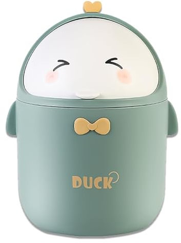 DYOUen Mini Table Trash Bin with Lid - Cute Cartoon Bin for Work, Offices, Home (Green)