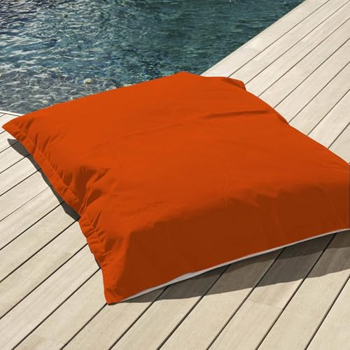 Pouf Géant XXL - 180x140cm - Flottant pour Piscine - Déhoussable - Garnissage 450L Billes de polystyrène Inclus - AntiUV - Orange - Déco Arts