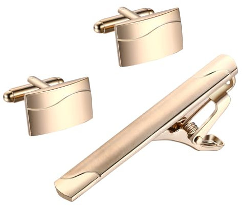TSWRK Herren Krawattenklammern Manschettenknöpfe Set: Personalisierte Gravur Kupfer Krawattenclip Cufflinks Gold Elegantes Accessoire für das perfekte Outfit