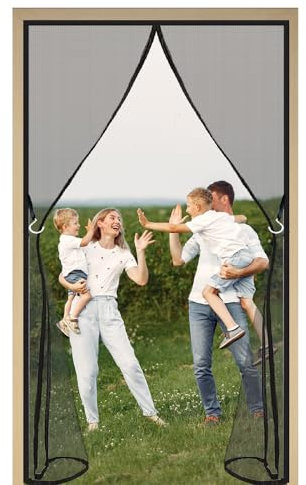 Fliegengitter Tür Magnet 155x220cm Schwarz Moskitonetz Tür Magnet Vorhang Insektenschutz für Balkontür Wohnzimmer Terrassentür Türvorhang Fliegenvorhang Nicht Kürzbar