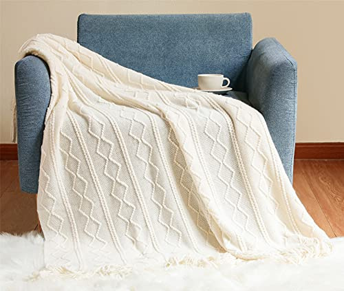Hayisugal Wohndecke Boho Decke Weich Strick Sofadecke mit Quaste Kuscheldecke Couch Decke Sofa Überwurfdecke Sommer, Beige, 130 x 150cm