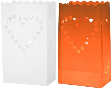 QUARKZMAN Weiß Papier Lichter Tüten 10Stk Herz Form Flamm Beständig Laternen Kerzen Tüten für Weihnachten Hochzeiten Geburtstag Party Dekoration