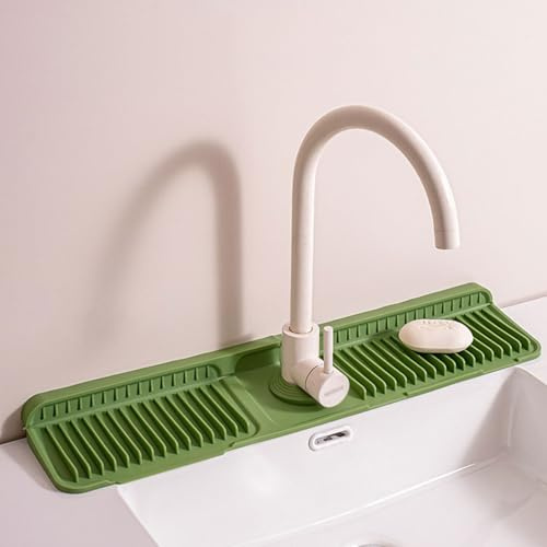 Silicone Faucet Mat for Draining, Kitchen Faucet Sink Splash Guard, Foldable Tap Drip Draining Holder, Faucet Handle Drip Catcher Tray for Kitchen and Bathroom Countertop Protect