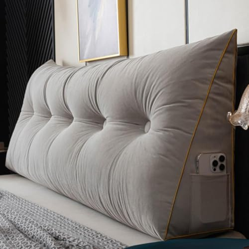 GDJGNUDK Hoches Dickes Rückenkissen Lang Keilkissen Rückenlehne Kissen Großes Wandkissen Lesekissen Nackenstüzkissen Lendenkissen für Bett Kopfteil Gepolstert mit Waschbar(Gray,100 * 50 * 20cm)