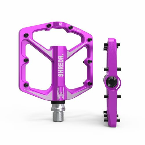 Shredr. Flat Pedale für MTB | Superleichte Flatpedals fürs Mountainbike | In 2 Größen und 9 Farben | Nur 320 Gramm (Purple, M)