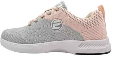Elite Women's Comfort Bowling Shoes - Universal Slide Soles, Ultra Light-Weight Mesh Athletic Style for Bowlers, Grey/Peach, 7 UK