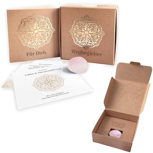 Liebe & Herzensöffnung Wegbegleiter XL Halbedelstein Rosenquarz inkl. Geschenkverpackung + Geschenkkarte/Naturstein als Glücksbringer und Handschmeichler/Glücksstein
