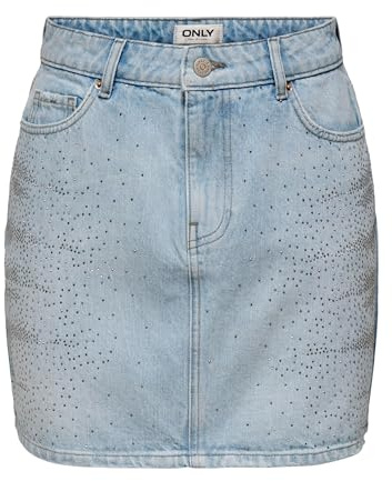 ONLY Onlstella Rhinestone Short Skirt DNM Azg Onlstella Rhinestone DNM Azg Jupe Courte Femme (Lot de 1)