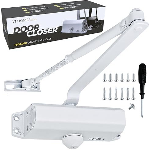 VI HOME Chiudiporta Automatico Regolabile Con Ritenuta 60kg / Molla Chiudiporta Della Porta Con Sistema Idraulico/Chiudiporta Automatico/Molla Per Porta/Chiudiporta A Molla/Chiudi Porta (Bianco)