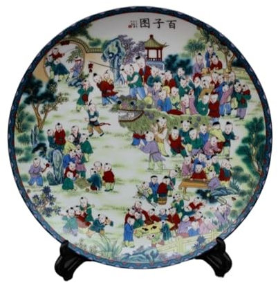 Keramiska dekorativa tallrikar 24 cm antika kinesiska Qing Famille-Rose Porslinstallrik prydnadsdekoration