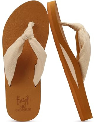 KuaiLu Flip Flops Women Arch Support Yoga Mat Comfortable Summer Beach Walking Thong Cushion Sandals Slip on Outfits Travel Essential Orthotic Slides Indoor Outdoor Slippers Shoes Beige Khaki 5