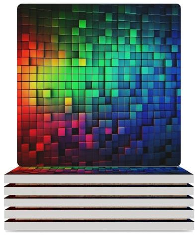 Dekoratives 6-teiliges Untersetzer-Set, bunt, quadratisch, bedruckt, quadratisch, Keramik-Untersetzer mit Korkboden, Steinuntersetzer für Zimmer, Küche, Bar, Party-Dekoration