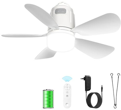 Gliztech Deckenventilator Outdoor 50CM, 20000mAh Camping Ventilator licht mit Akku, Mobiler Ventilator Lampe für Außenbereich, Haken und Fernbedienung, Pavillon, Terrasse, Zelt, Sonnenschirm