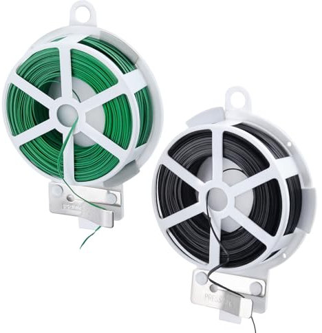 LEONTOOL 164 Pies (50 m) Sujetadores retorcidos, 2 bobinas de alambre de jardín con cortadores de jardín multifuncionales reutilizables, verde y negro