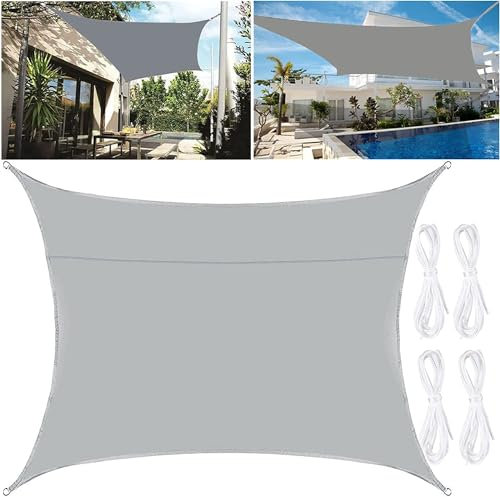 Vleuexe Sonnensegel Rechteckig 2 x 3 Meter Sonnenschutz Wasserdicht,UV-Schutz,Luftdurchlässig,Garten Balkon & Terrasse Camping Outdoor Wetterbeständig inkl Befestigungsseile,grau