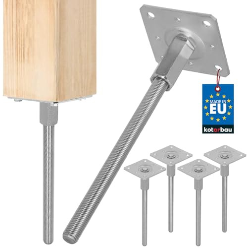 KOTARBAU® 2 st stolpstöd höjdjusterbart galvaniserat stål markankare stolpstöd stolpfot stabil stödfot stolpsko vertikal justerbar stålankare för trädgårdslusthus och staket, Silver, 110 x 330 mm