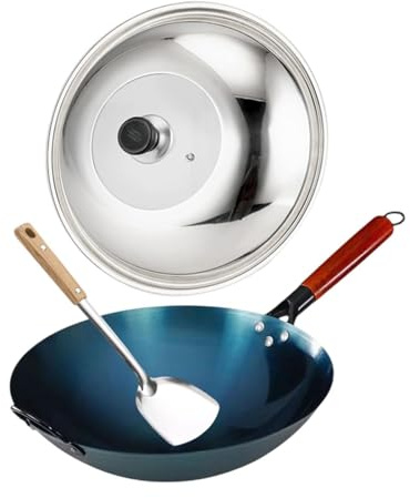 Amagogo Wok chinois classique avec couvercle adapté à la cuisinière à induction, Diamètre de Pot 30