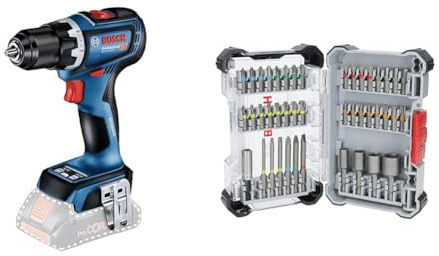 Bosch Professional 18V System Cordless Drill Driver GSR 18V-90 C (Without Battery/Charger) + 43x Extra Hard Screwdriver Bit Set, 43-Piece (197 x 110.5 mm, Professional Accessories Screwdriver, Drill)