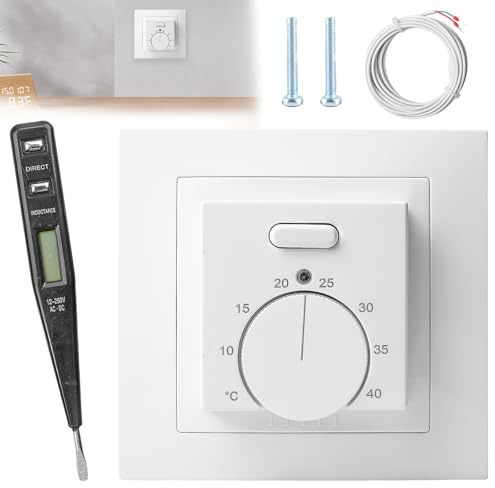 WIYETY Termostato para calefacción por suelo radiante con lápiz de prueba de inducción: termostato estándar, empotrado, regulador manual de temperatura ambiente, calefacción analógica, termostato