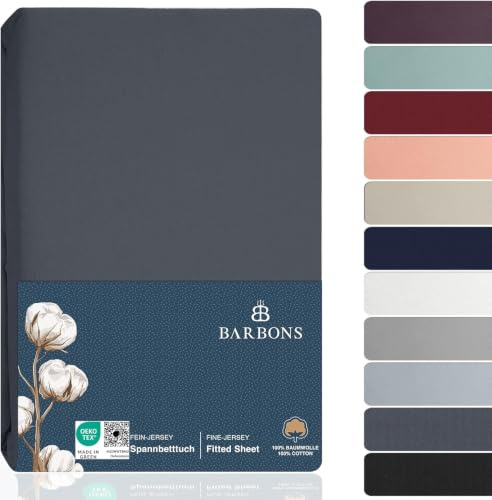 BARBONS Spannbettlaken 90x200cm - 100% Baumwolle Spannbetttuch Dunkelgrau | Oeko-TEX Zertifiziert - Bettbezug - Bettlaken - Jersey - für Boxspringbett und Dicke Matratzen bis 27 cm