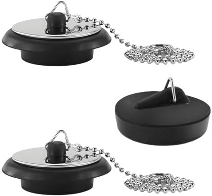3 tappi di scarico per lavandino, in gomma, 40 mm, universali, con catena da 40 cm, per vasca da bagno