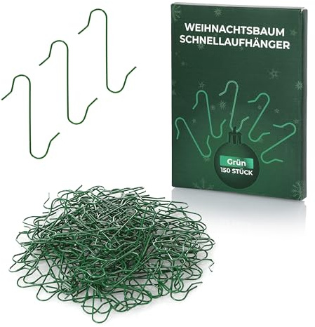 Nordstern Adornos para árbol de Navidad, ganchos dobles prácticos para colgar fácilmente adornos y bolas de Navidad, 3,3 cm (verde, paquete de 150 unidades)