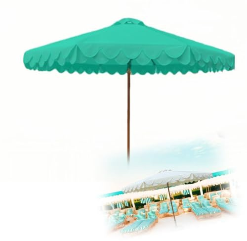 Grand parasol de jardin de 270 cm avec franges, parasol de plage, parasol de terrasse, parasol vert élégant pour terrasse et jardin, 2,7 m