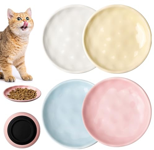 SUNOYA Kattskål Keramik, 6 Stycken Platta Matskålar, Kattskålar Set I Modern Design, För Att Förebygga Morrhårsstress, Kattskål För Mat Och Vatten, För Katter Och Små Djur
