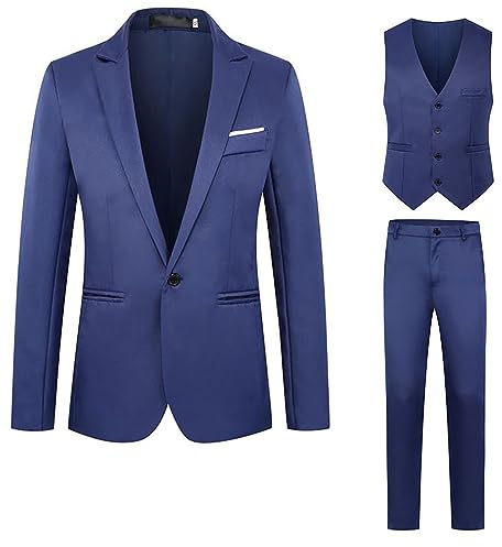 Trajes De Hombre 3 Piezas Traje Ceremonia Smoking Blazer Pantalones Chaleco Con Un Botón Color Sólido Negocios Elegante Traje De Hombre Slim Fit Ceremonia Vestido De Novia De Negocios Casual Dinner