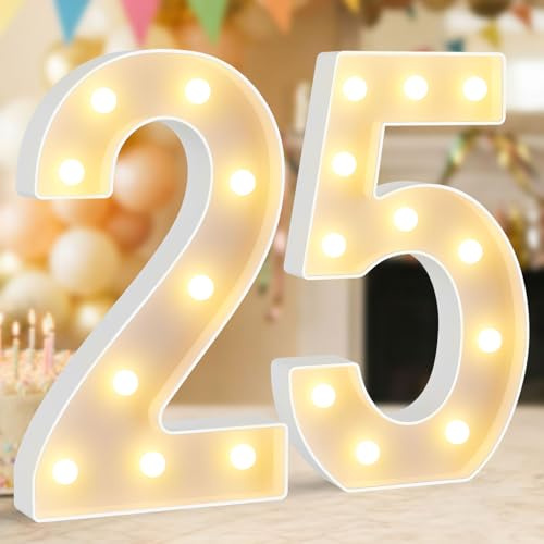 25th Birthday Decorations, Large 12.6 Inch Light Up Marquee Number 25 | Premium Big Light Up Number 25, Wall, Table and Backdrop Decor, 25th Birthday & Wedding Anniversary Party Supplies