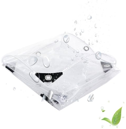 Generisch Plane Wasserdicht Transparent mit ösen 400g/m² Abdeckplane Klare Abdeckfolie Windschutz Terrasse für Außenbereich 0.35mm Abdeckplane Klare für Außenbereich(1.8x5m)