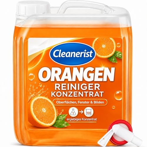Cleanerist 5L Orangenreiniger Konzentrat [1:100] - ergibt bis zu 500L Universalreiniger mit Orangenduft - Allzweckreiniger ähnl. zu Orangenöl für Oberflächen, Küche, Bäder, Boden, Glas & Fenster