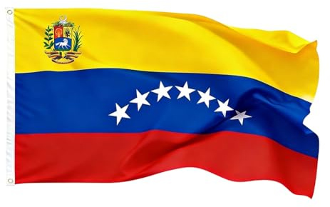 Bandera de Venezuela de 7 estrellas, bandera venezolana, 90 x 150 cm, República Bolivariana de Venezuela, banderas de jardín, poliéster, banderas de primera calidad, interior, exterior, colores para