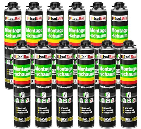 Isolbau - Bauschaum Montageschaum 12 x 750 ml PU-Schaum 1K Pistolenschaum Zargenschaum - Isolierung Abdichtung für Innen und Außen