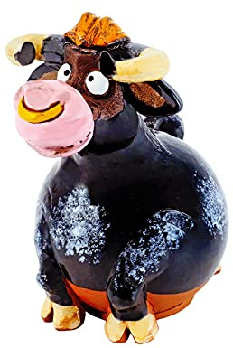 Midene Gartenstecker Keramik Handgefertigt - Gartendeko für Draußen Wetterfest - Garten Deko Keramik - Gartenfiguren & Gartenstatuen - Bulle