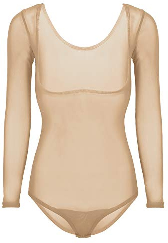 IEFIEL Damen Transparent Bodysuit Langarm Body offen Brust Mesh Unterhemd Damenbody Unterwäsche Bauchtanz Overall Leotard