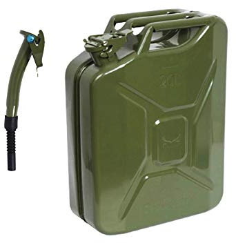 ASC - 20L Green Jerry Can with Green Spout Made of Metal - for Fuel, Petrol, Diesel - Heavy Duty Metal with Triple Handle and Locking Seal - 5 Litre