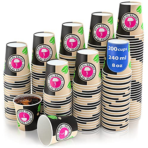 200 Gobelets Carton pour Café à Emporter - Gobelets Jetables - Tasse 240ml pour Servir le Café, le Thé, des Boissons Chaudes et Froides