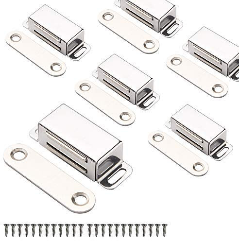 Aimants d'armoire Mousike Loquet de porte d'armoire pour cuisine Salle de bain Placard penderie Fermetures de placard Loquet de tiroir de porte d'armoire (Argent 6Pack)
