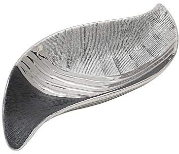 Dekohelden24 Edle Designer Keramik Schale wellenförmig in Silber-grau, ca. 27 x 12 x 4 cm.