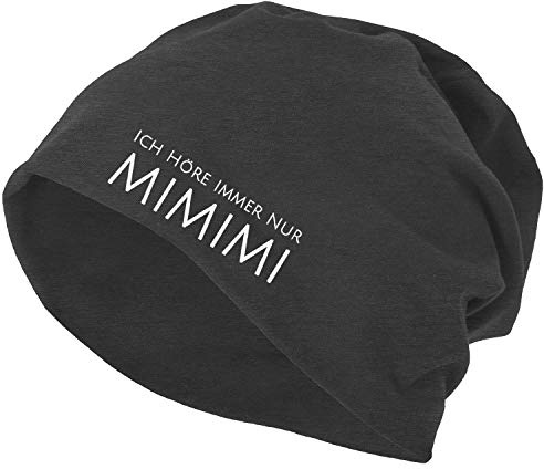 OwnDesigner Premium Beanie mit Aufdruck Ich höre Immer nur mimimi Spruch für Herren Mütze Damen warm modernes Design weich