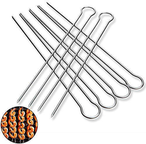 Spiedini per Barbecue Spiedini per Barbecue in Metallo Spiedini per Barbecue Riutilizzabili Spiedini per Barbecue in Acciaio Inox per Carni alla Griglia, Salsicce, Gamberi e Verdure 6 Pezzi (Argento)