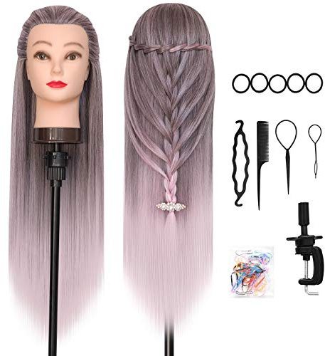 Testa per parrucchieri, DanseeMeibr 26 Morbidi Ombre Testina Parrucchiere Capelli 100% Sintetica Testa per Acconciature Testa Parrucchiera con Staffa+ DIY Accessori per Capelli