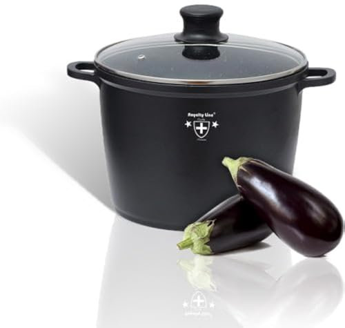 ROYALTY LINE - Pot de soupe de 28 cm, 10,5 L, Noir, Revêtement en marbre, Anti-adhésive, Casserole, avec couvercle en verre