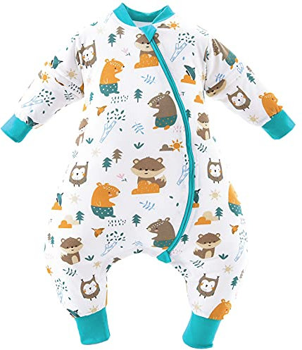 Chilsuessy Baby Winterschlafsack Schlafsack mit Füssen kleine Kinder Ganzjahres Winter Schlafsack Schlafanzug für Jungen und Mädchen mit abnehmbar Langarm, Wald Zoo/2.5 Tog, 80/Baby Höhe 90-100cm