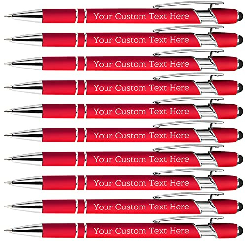 Kugelschreiber Personalisiert mit Gravur Kugelschreiber Personalisierter mit Namen Logo Wunschtext, Stift Personalisierte Geschenk für Maenner, Frauen, Bachelor, Geburtstag, Rot,10 Stück