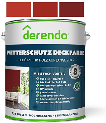 derendo Holzfarbe 2,5L, schwedenrot Holzfarbe außen wetterfest Wetterschutzfarbe holz außen 2,5L RAL 3011 seidenglänzend Holzlack 2,5L, schwedenrot Außenbereich Holzschutzlasur hohe Deckkraft