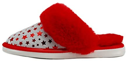Hollert Damen Lammfell Hausschuhe LAURA Rot/Weiß Pantoffeln Puschen warme Schuhe echt Merino Schaffell & Veloursleder Schuhgröße EUR 41