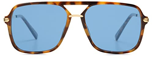 SOJOS Retro Sonnenbrille für Damen Herren,Polycarbonat Linse, Trendy Rechteckige Sonnenbrille 90er Jahre Schatten SJ2229 Brown Tortoise Blue